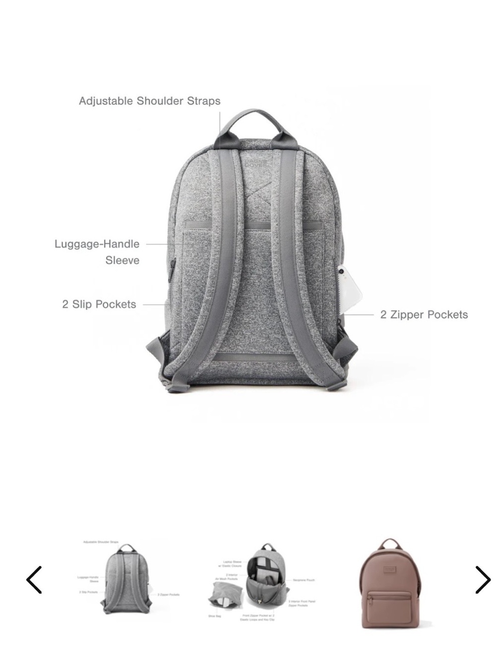 DAGNE DOVER Grey Everyday Backpack - Compact 17" - Picture 3 of 14